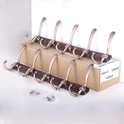 Dseap Wall Mounted Coat Rack - 5 Tri Hooks, Heavy Duty, Stainless Steel, Metal Coat Hook Rail for Coat Hat Towel Purse Robes Mudroom Bathroom Entryway (Antique Copper, 2 Packs) thumbnail 8