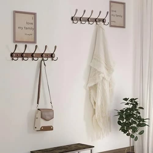 Dseap Wall Mounted Coat Rack - 5 Tri Hooks, Heavy Duty, Stainless Steel, Metal Coat Hook Rail for Coat Hat Towel Purse Robes Mudroom Bathroom Entryway (Antique Copper, 2 Packs) thumbnail 2