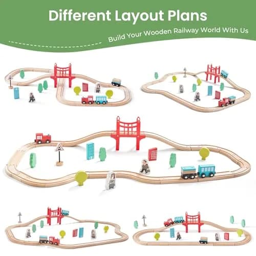 Tiny Land 39 Pcs Wooden Train Set for Toddler Ages 3+ | Expandable, Compatible with Major Brands thumbnail 5