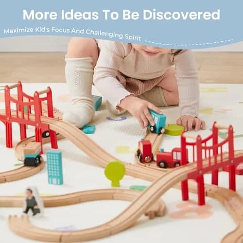 Tiny Land 39 Pcs Wooden Train Set for Toddler Ages 3+ | Expandable, Compatible with Major Brands thumbnail 6