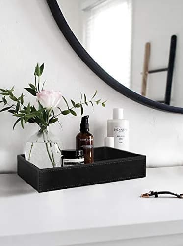 HofferRuffer Faux Leather Vanity Tray Black 25.9cm (10.2 Inches) | Elegant Desktop Storage Organizer thumbnail 4