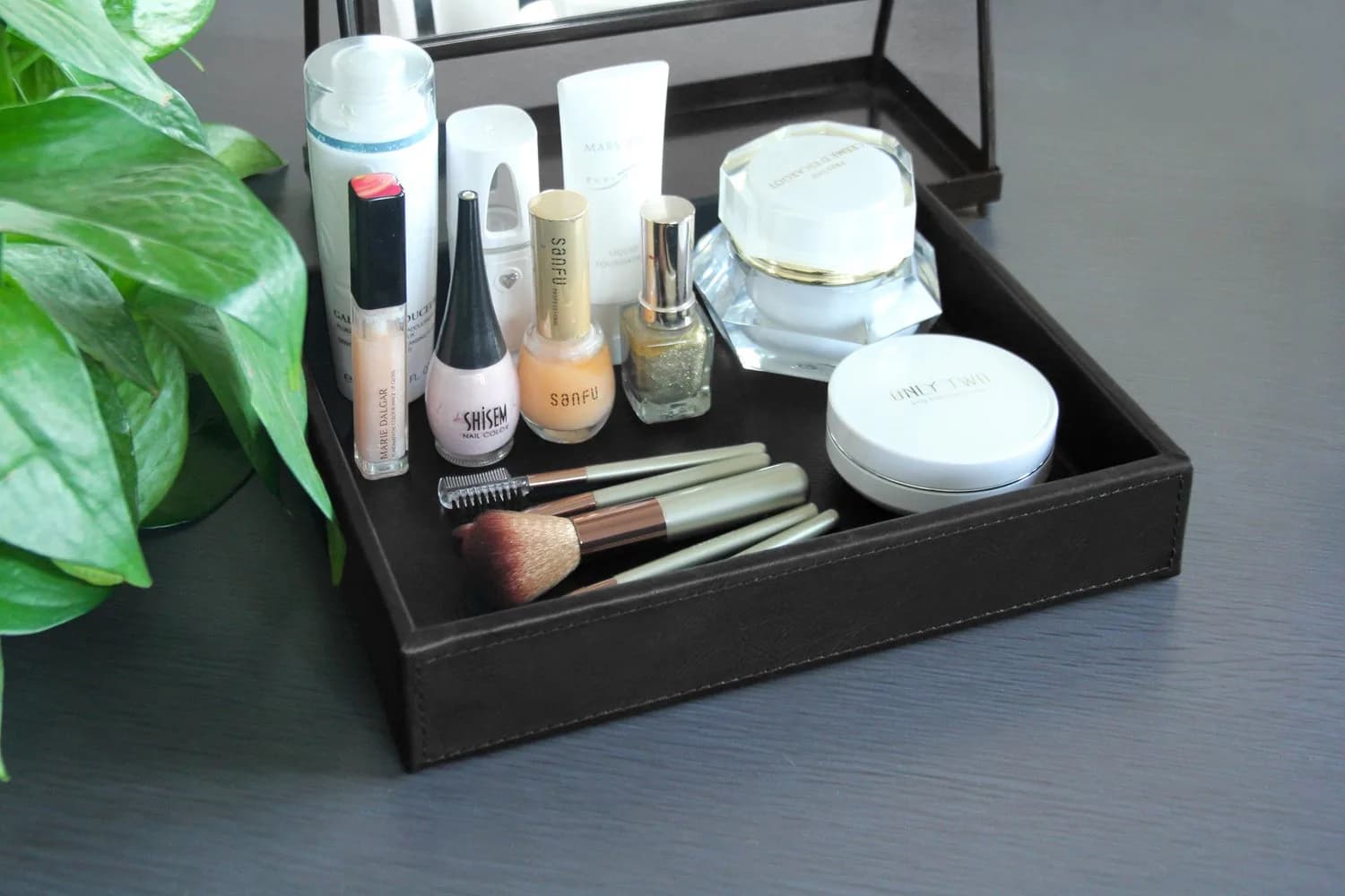 HofferRuffer Faux Leather Vanity Tray Black 25.9cm (10.2 Inches) | Elegant Desktop Storage Organizer - view 5
