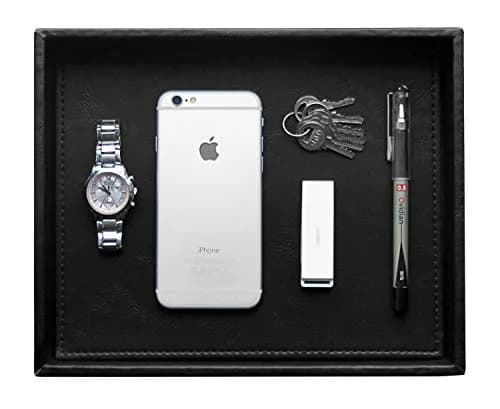 HofferRuffer Faux Leather Vanity Tray Black 25.9cm (10.2 Inches) | Elegant Desktop Storage Organizer thumbnail 1