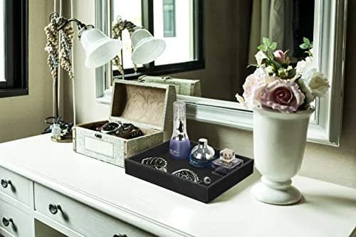 HofferRuffer Faux Leather Vanity Tray Black 25.9cm (10.2 Inches) | Elegant Desktop Storage Organizer thumbnail 2