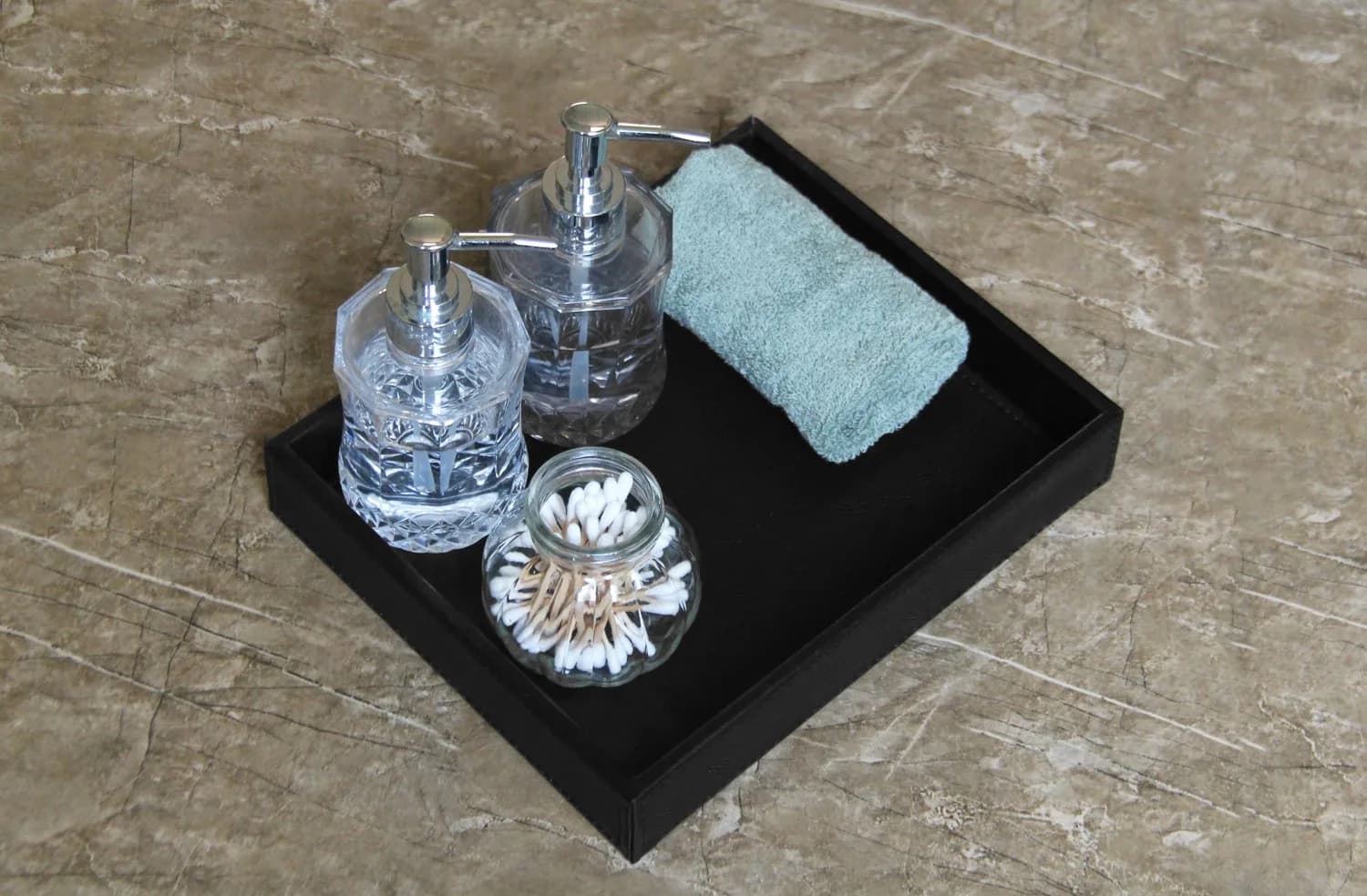 HofferRuffer Faux Leather Vanity Tray Black 25.9cm (10.2 Inches) | Elegant Desktop Storage Organizer - view 3