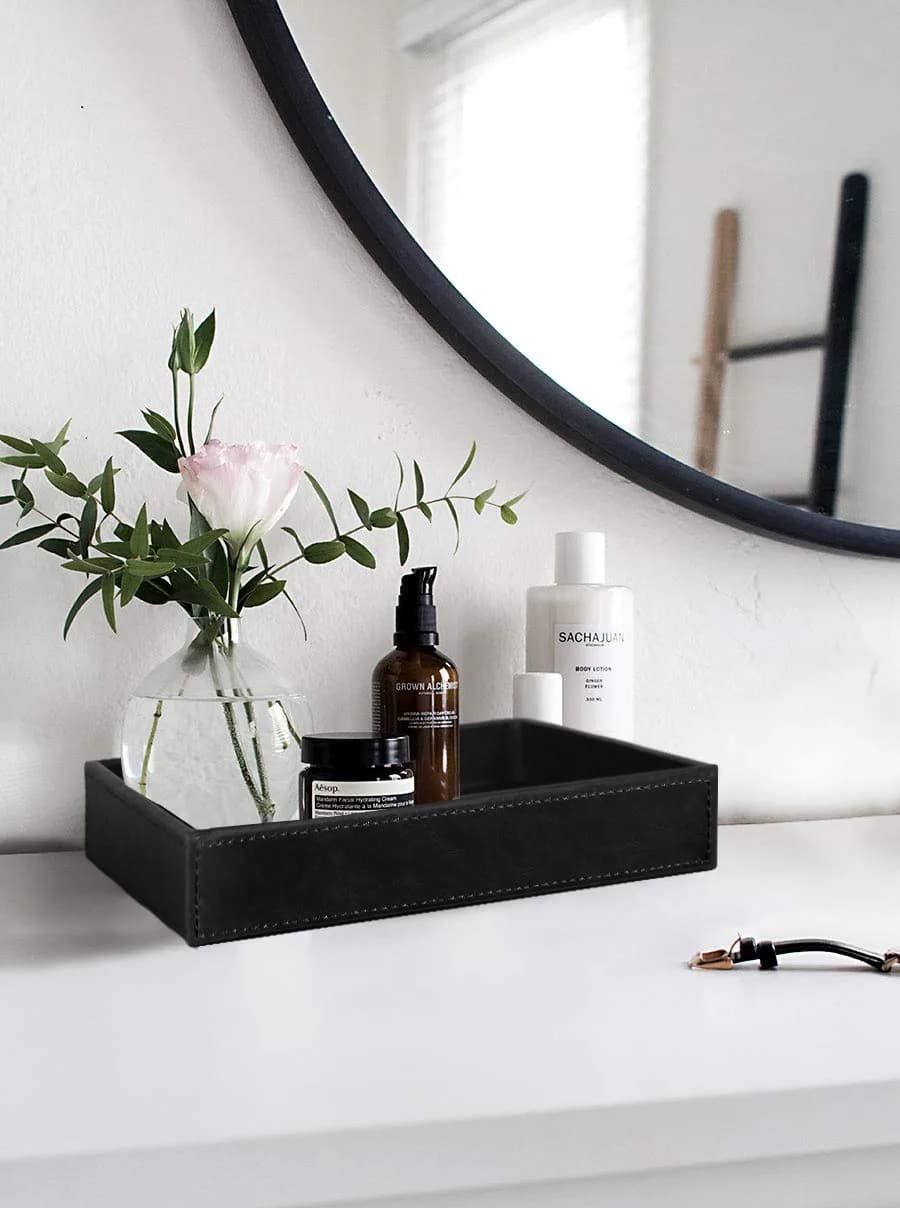 HofferRuffer Faux Leather Vanity Tray Black 25.9cm (10.2 Inches) | Elegant Desktop Storage Organizer - view 4