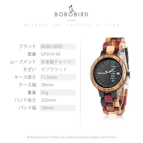 BOBO BIRD Women's Wood Watch 38mm (1.49in) | Handmade Analog Quartz with Week & Date Display thumbnail 7