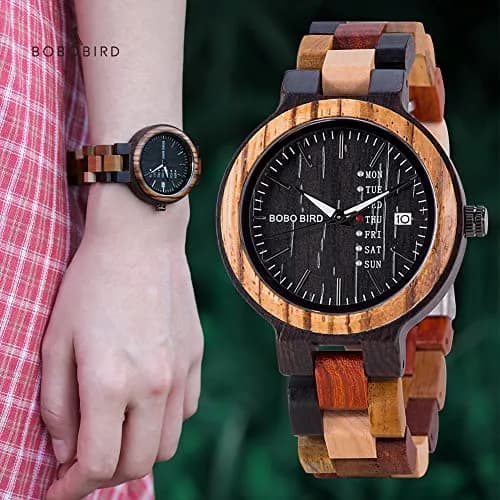 BOBO BIRD Women's Wood Watch 38mm (1.49in) | Handmade Analog Quartz with Week & Date Display thumbnail 9