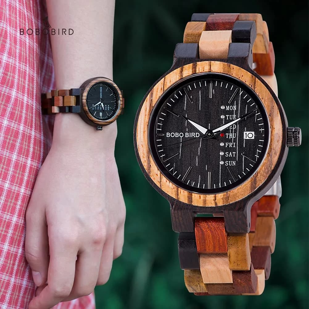 BOBO BIRD Women's Wood Watch 38mm (1.49in) | Handmade Analog Quartz with Week & Date Display - view 9