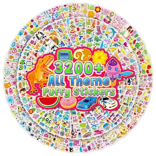 Sinceroduct 3200+ Puffy Stickers for Toddlers & Kids | 64 Sheets, Multicolored 3D Foam Animal & Letter Designs thumbnail 1