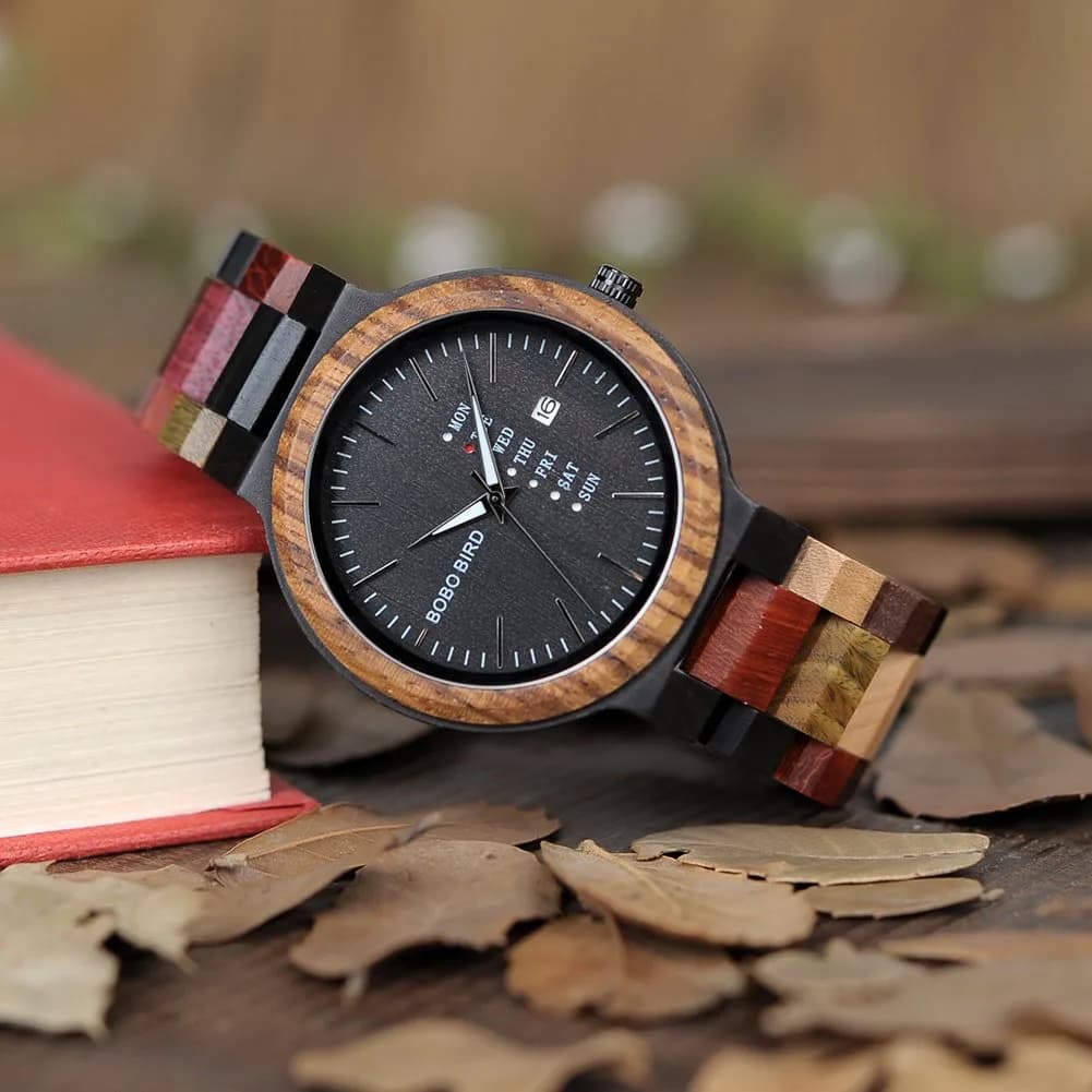 BOBO BIRD Natural Wood Watch Men's Colorful Chronograph with Week & Date Display | 44mm (1.73in) - view 2