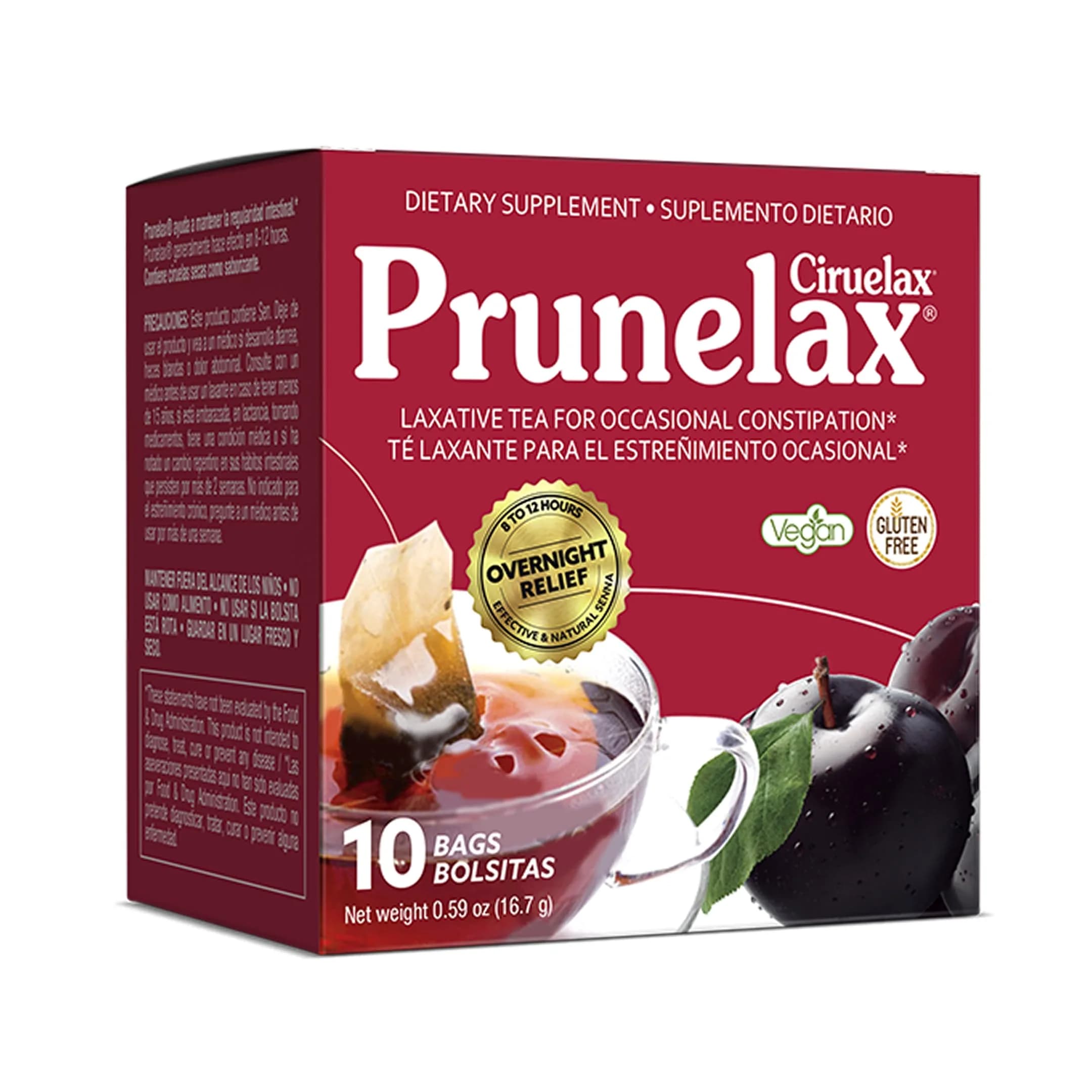 Prunelax Ciruelax Natural Laxative Tea Bags 10 Pack | Gentle Overnight Relief for Occasional Constipation — Red
