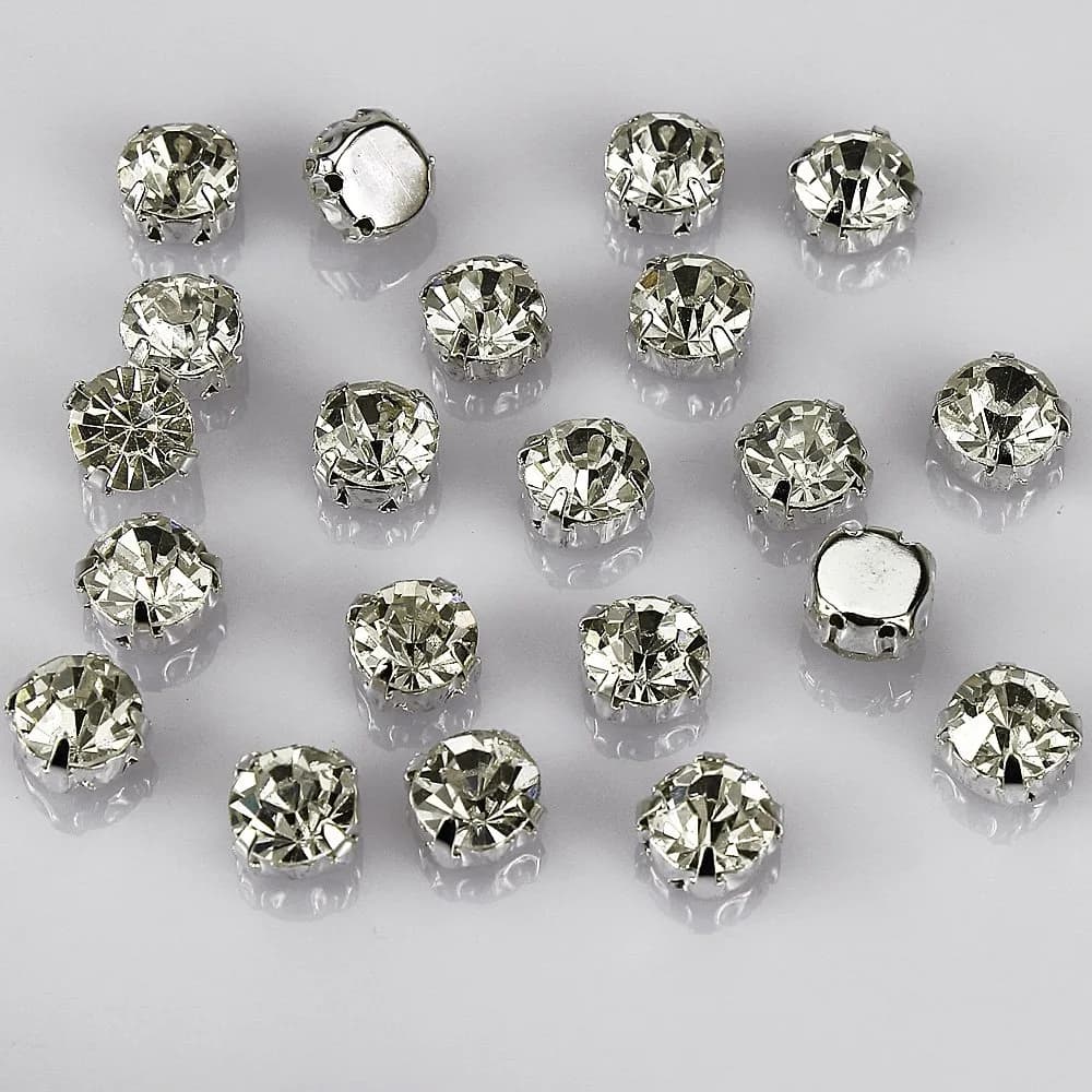 LolliBeads 50 Pcs Crystal Sew-on Rhinestones 10 mm | Silver Plated Brass Base for Embellishments