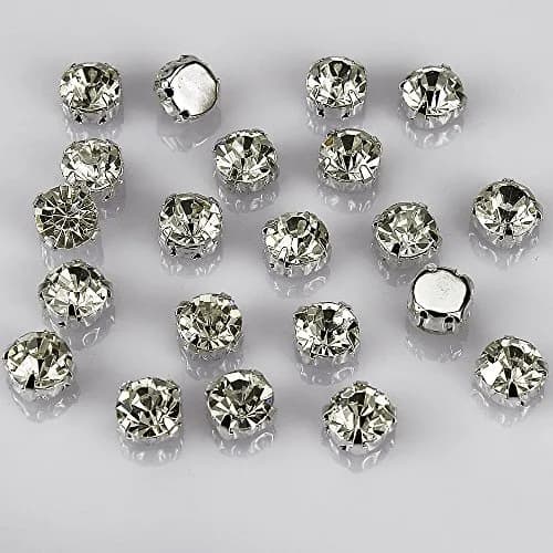 LolliBeads 50 Pcs Crystal Sew-on Rhinestones 10 mm | Silver Plated Brass Base for Embellishments thumbnail 1