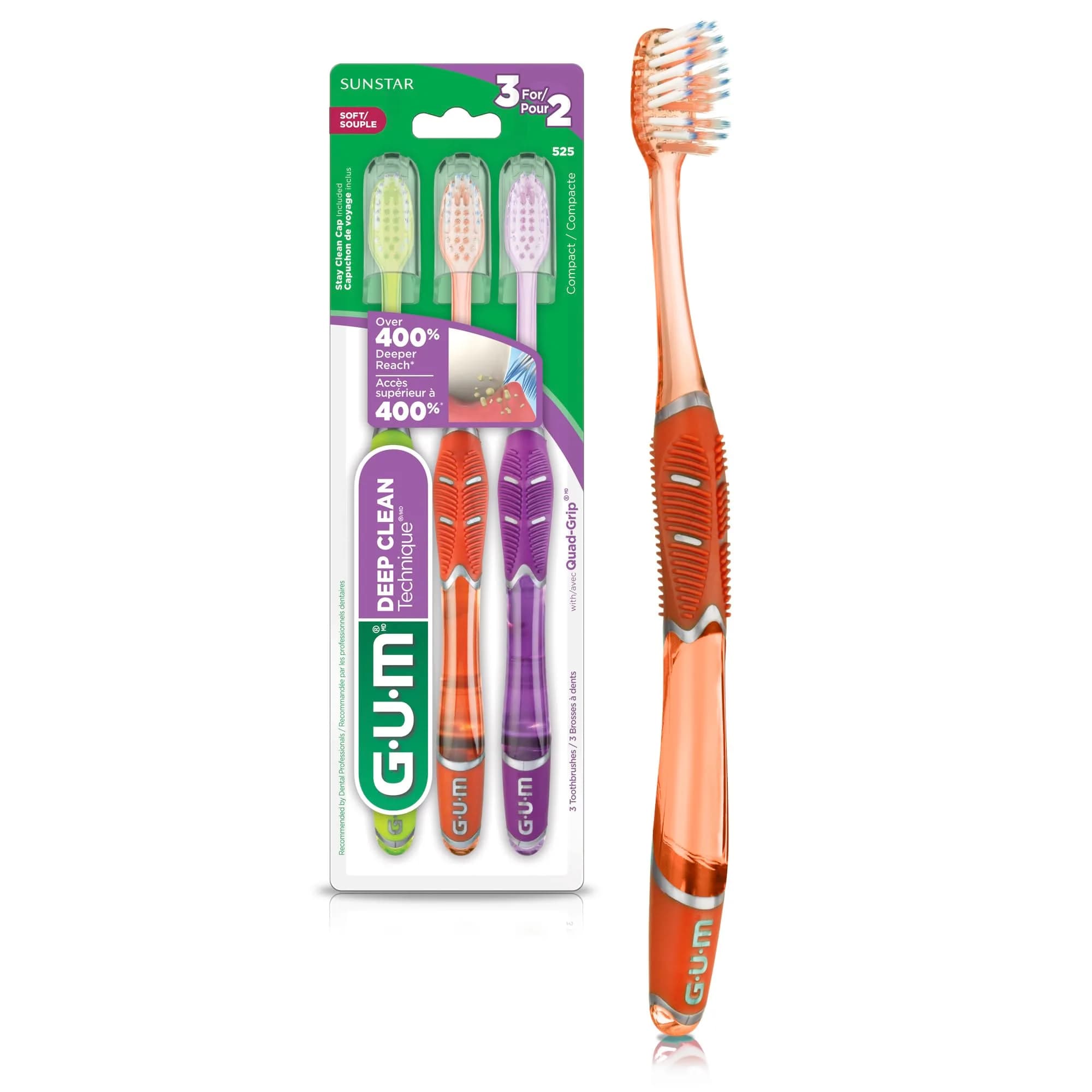 GUM Technique Deep Clean Toothbrush - Compact Head - Soft Bristles for Adults with Sensitive Gums | Deep Plaque Removal - main product image