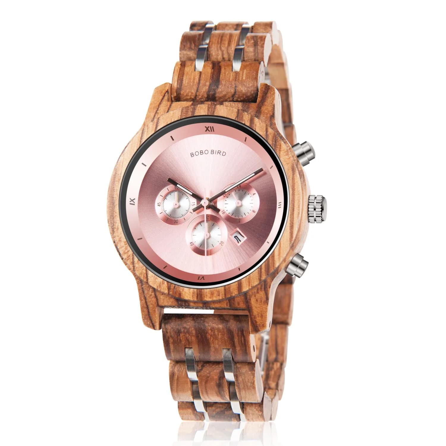 BOBO BIRD Women Wooden Watch Pink | Luxury Zebra Wood Casual & Business (40mm) — Zebra-pink