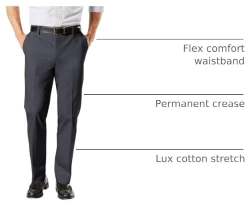 DOCKERS Men's Straight Fit Signature Lux Cotton Stretch Khaki Pant - Creased, Steelhead, 33W x 30L | Wrinkle-Free Business Casual thumbnail 4