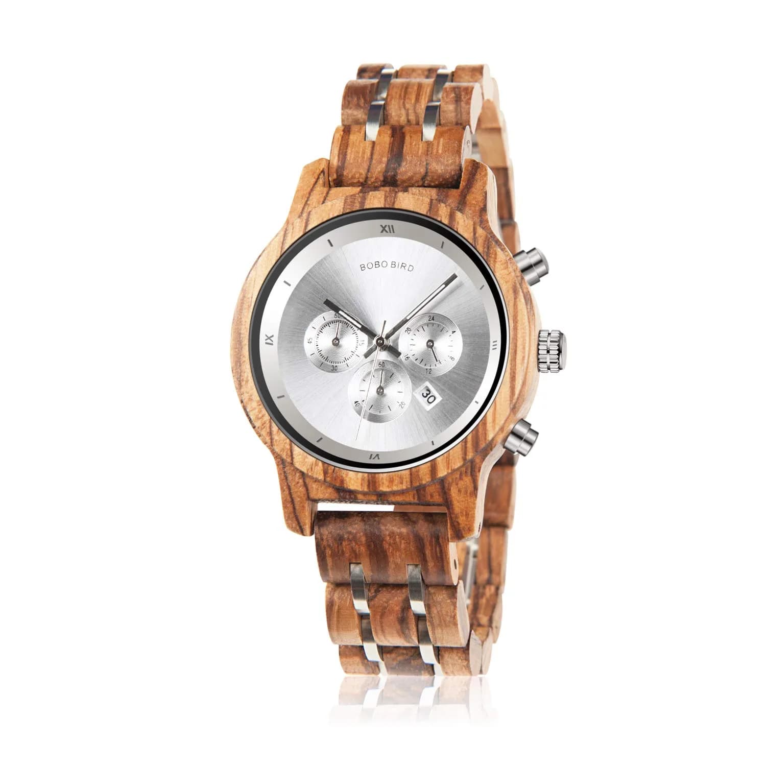 BOBO BIRD Women Wooden Watch 40mm Zebra Wood Quartz Elegant Lightweight — Zebra-white