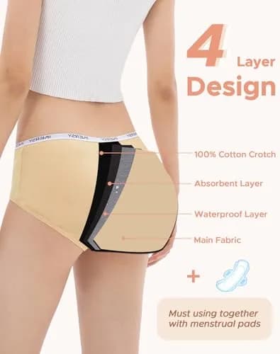 INNERSY Period Underwear for Teens Girls Cotton Leak-Proof Menstrual Panties 3-Pack (XL, 14-16 yrs) | Leakproof & Comfortable thumbnail 4
