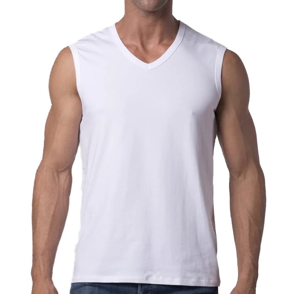 Y2Y2 Men's Sleeveless V-Neck T-Shirt, White, Big and Tall 3XL (54"-56") | Classic Fit, 100% Cotton, USA Size