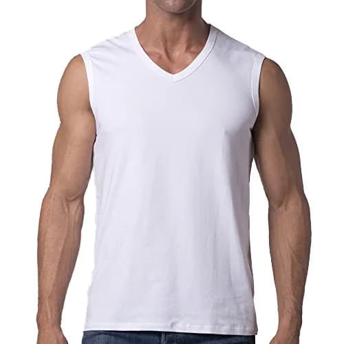 Y2Y2 Men's Sleeveless V-Neck T-Shirt, White, Big and Tall 3XL (54"-56") | Classic Fit, 100% Cotton, USA Size thumbnail 1