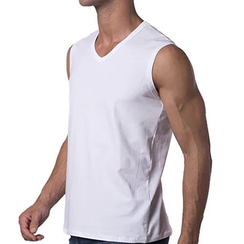 Y2Y2 Men's Sleeveless V-Neck T-Shirt, White, Big and Tall 3XL (54"-56") | Classic Fit, 100% Cotton, USA Size thumbnail 2