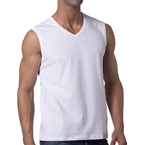 Y2Y2 Men's Sleeveless V-Neck T-Shirt, White, Big and Tall 2XL (50"-52") | Soft Cotton, Classic Fit, USA Size thumbnail 3