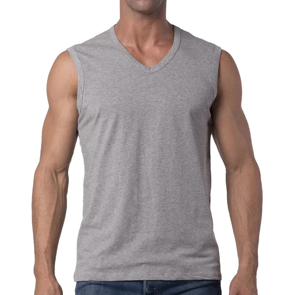 Y2Y2 Men's Sleeveless V-Neck T-Shirt, Gray, Big and Tall 3XL (54"-56") | Soft Cotton, Classic Fit