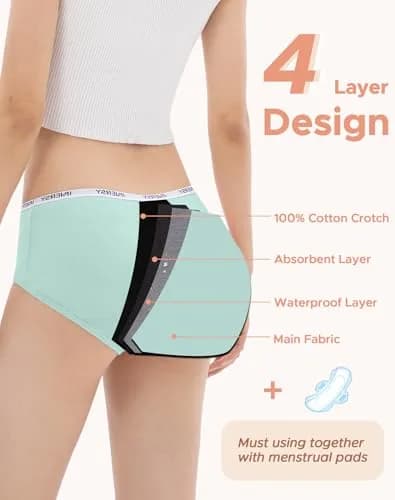 INNERSY Period Underwear for Teens Girls Cotton Leak-Proof Menstrual Panties 3-Pack (12-14 yrs) | Light Flow & Leakproof Confidence thumbnail 4