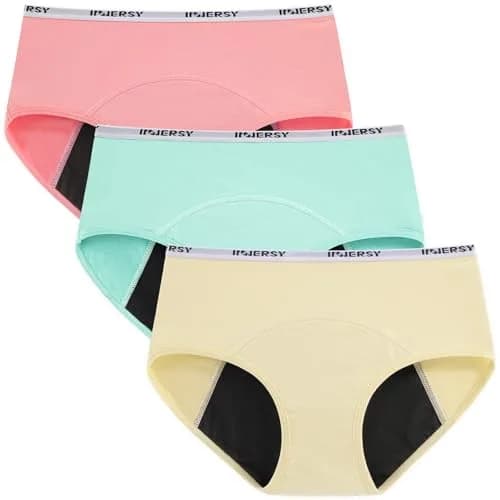 INNERSY Period Underwear for Teens Girls Cotton Leak-Proof Menstrual Panties 3-Pack (10-12 yrs) | Light Flow Leakproof Comfort thumbnail 1