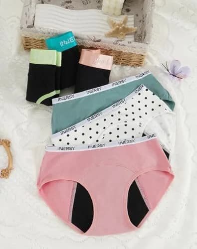 INNERSY Period Underwear for Teens Girls Cotton Leak-Proof Menstrual Panties 3-Pack (10-12 yrs) | Light Flow Leakproof Comfort thumbnail 2