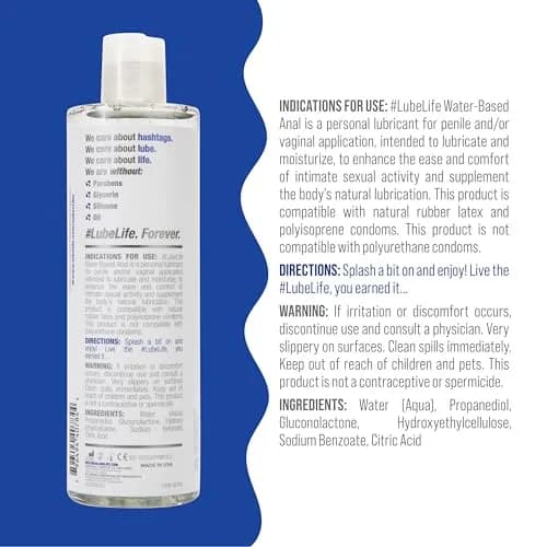 LubeLife Water-Based Anal Lube 360ml (12 Fl Oz) | Silky Smooth Glide for Intimacy thumbnail 2