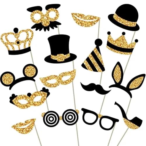 PixiPy Decorative Cutout Photo Booth Props Kit, 16 Black & Gold | Durable & Easy-to-Use Party Signs for Memorable Photos thumbnail 1