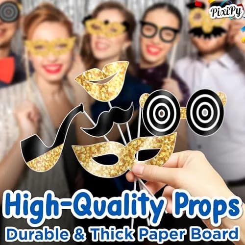 PixiPy Decorative Cutout Photo Booth Props Kit, 16 Black & Gold | Durable & Easy-to-Use Party Signs for Memorable Photos thumbnail 4