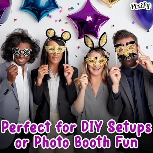 PixiPy Decorative Cutout Photo Booth Props Kit, 16 Black & Gold | Durable & Easy-to-Use Party Signs for Memorable Photos thumbnail 5