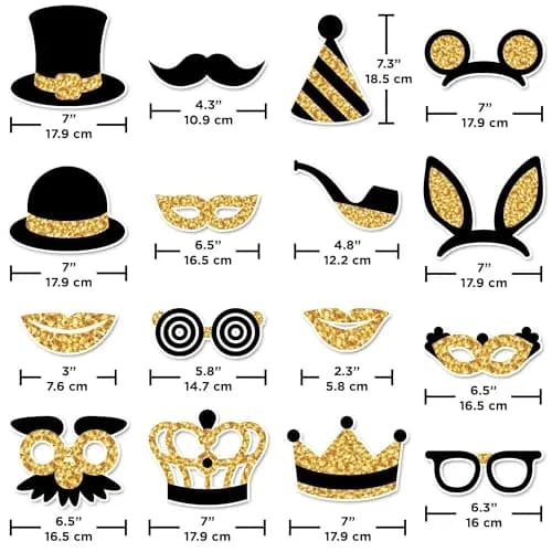 PixiPy Decorative Cutout Photo Booth Props Kit, 16 Black & Gold | Durable & Easy-to-Use Party Signs for Memorable Photos thumbnail 6