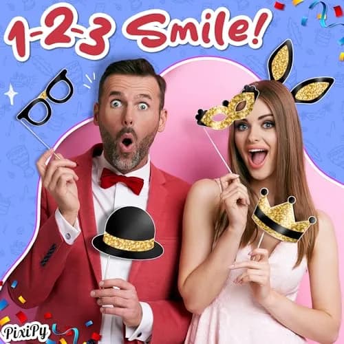 PixiPy Decorative Cutout Photo Booth Props Kit, 16 Black & Gold | Durable & Easy-to-Use Party Signs for Memorable Photos thumbnail 2