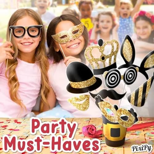 PixiPy Decorative Cutout Photo Booth Props Kit, 16 Black & Gold | Durable & Easy-to-Use Party Signs for Memorable Photos thumbnail 3
