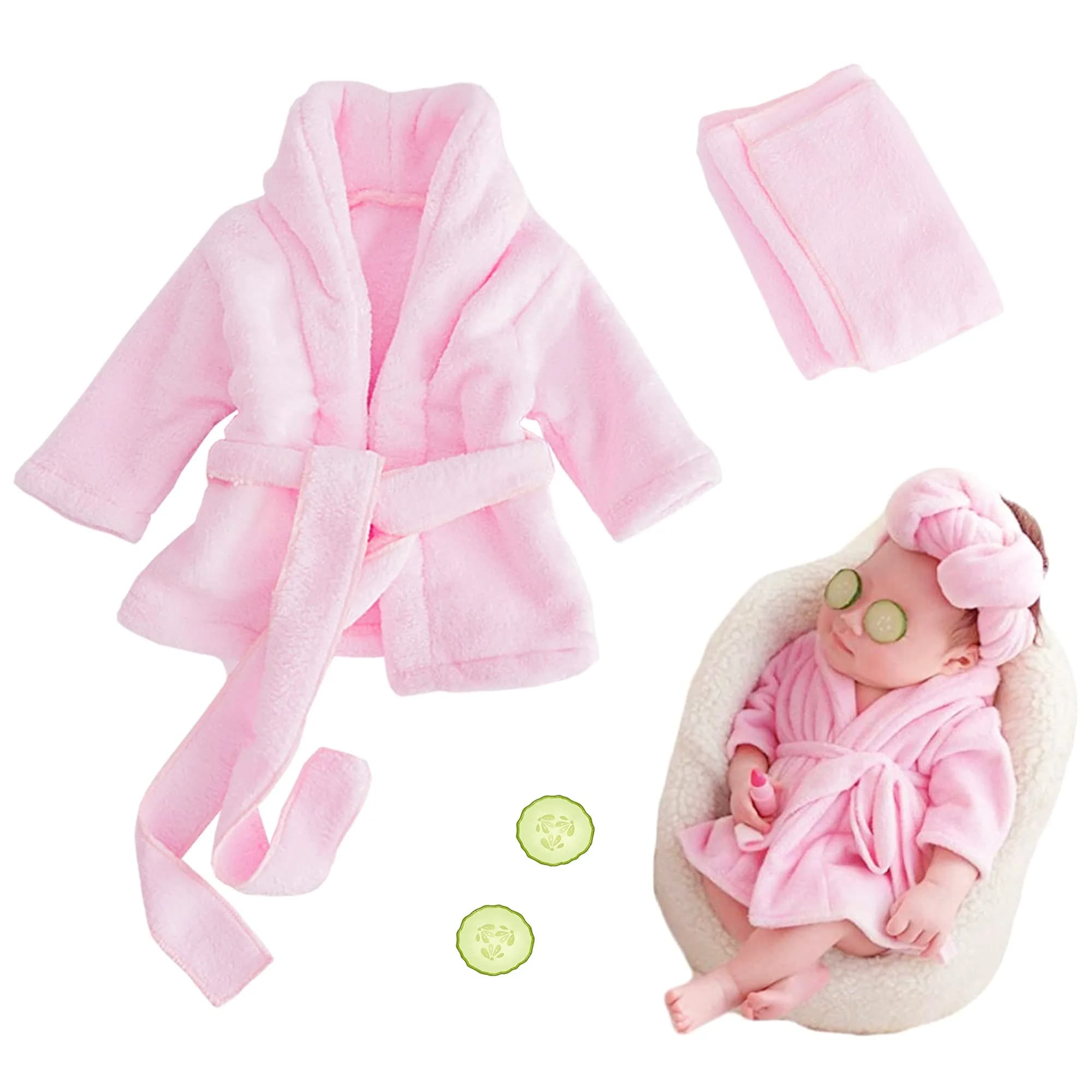 M&G House Newborn Photography Props Baby Bathrobe Costume Set 0-6 Months | Soft Crochet Cotton — 01 Pink(0-6 Months)