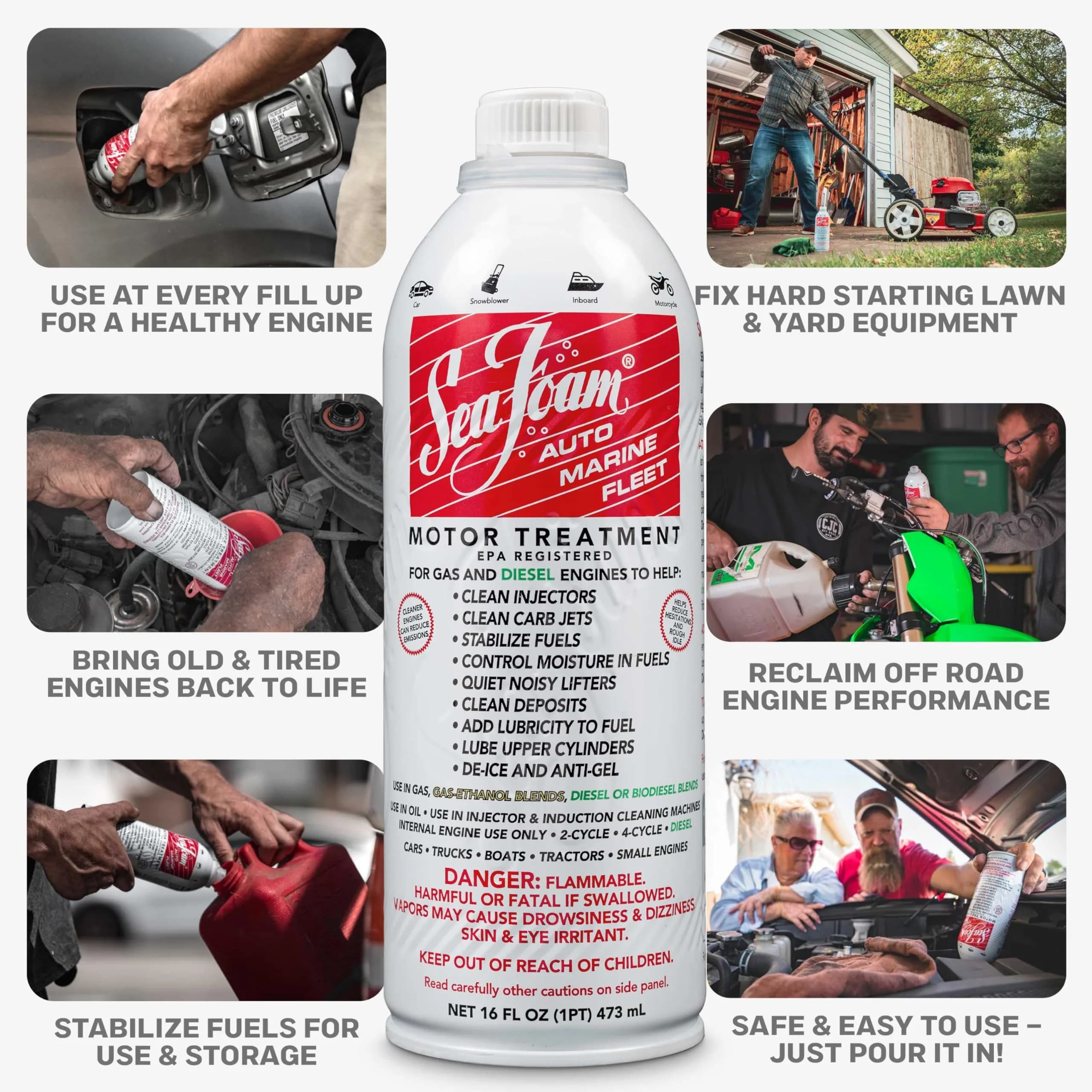 Sea Foam Motor Treatment 16 oz (473ml) Bottles, Pack of 6 | Fuel System Cleaner, Stabilizer & Oil Treatment for Gas & Diesel Engines - view 2