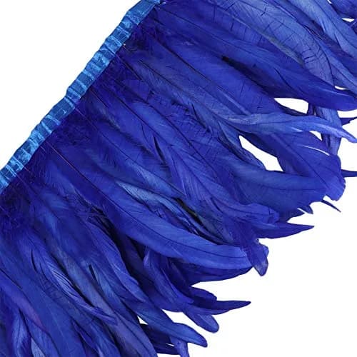 AWAYTR Rooster Hackle Feather Trim 10-12 inch Royal Blue | Natural Feather Fringe for Crafts & Fashion thumbnail 1