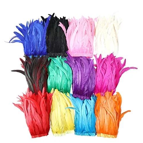 AWAYTR Rooster Hackle Feather Trim 10-12 inch Royal Blue | Natural Feather Fringe for Crafts & Fashion thumbnail 3