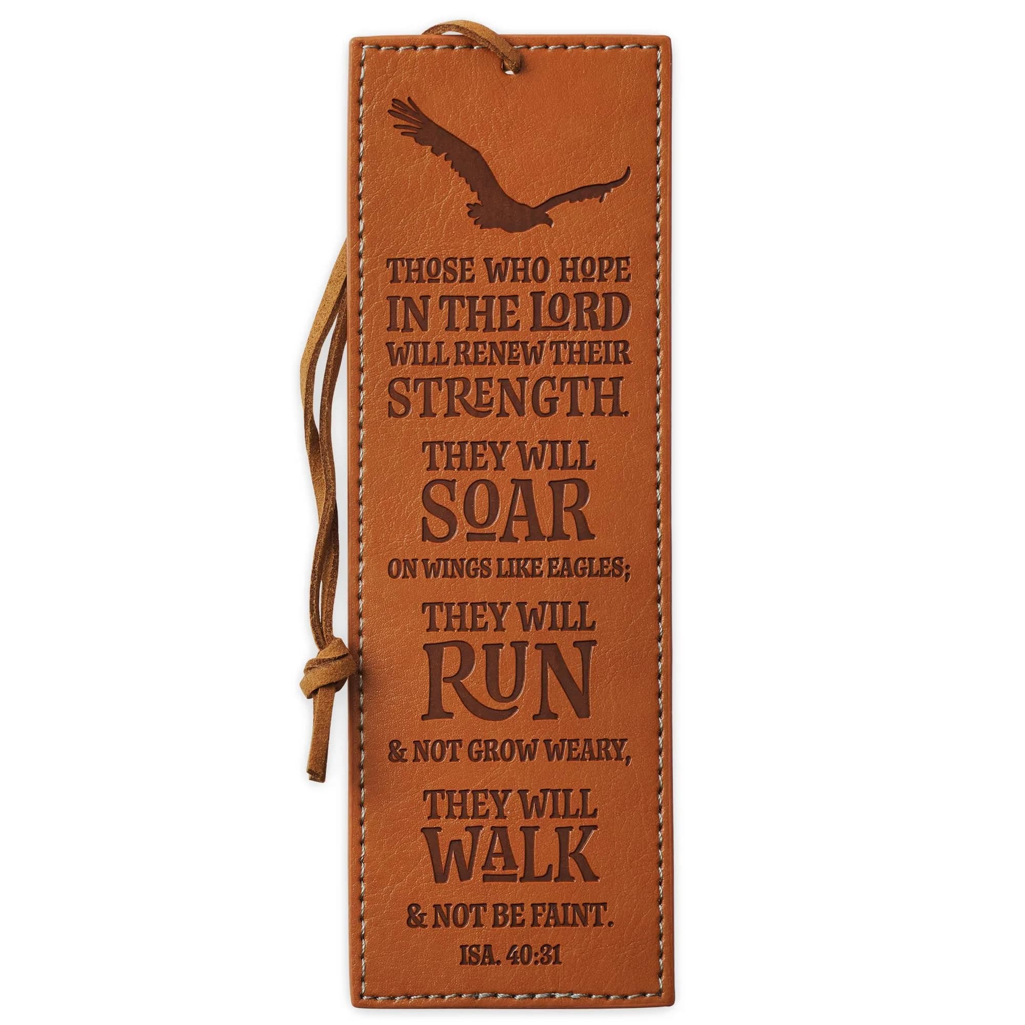 Christian Art Gifts Faith Bookmark 6.5 x 2.2 inches | Hope in The Lord Scripture Debossed Faux Leather — Brown - Hope #2