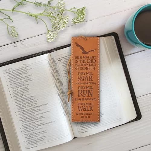 Christian Art Gifts Faith Bookmark 6.5 x 2.2 inches | Hope in The Lord Scripture Debossed Faux Leather thumbnail 5