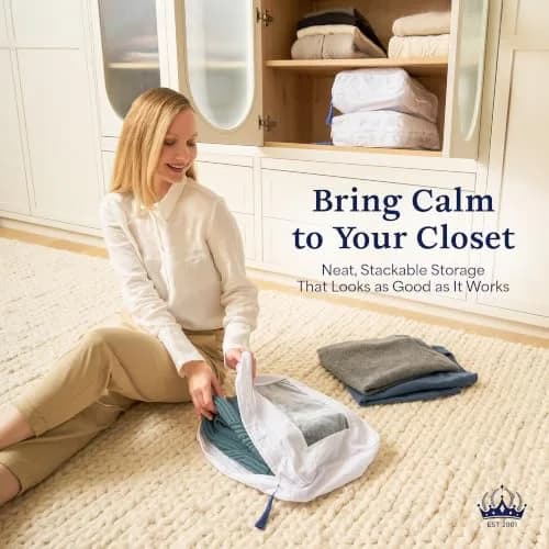 The Cashmere Choice 5 Pack Cashmere Storage Bags 16x12x4 in | Breathable Cotton Sweater Pouches thumbnail 5
