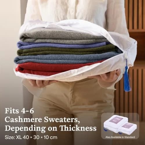 The Cashmere Choice 5 Pack Cashmere Storage Bags 16x12x4 in | Breathable Cotton Sweater Pouches thumbnail 3