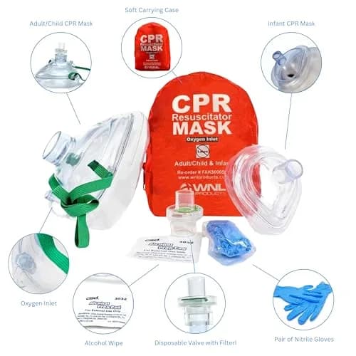 WNL Products CPR Rescue Mask Kit with One-Way Valve, Adult/Child & Infant Masks, Soft Case | ASTM Certified Bacterial Filtration thumbnail 2