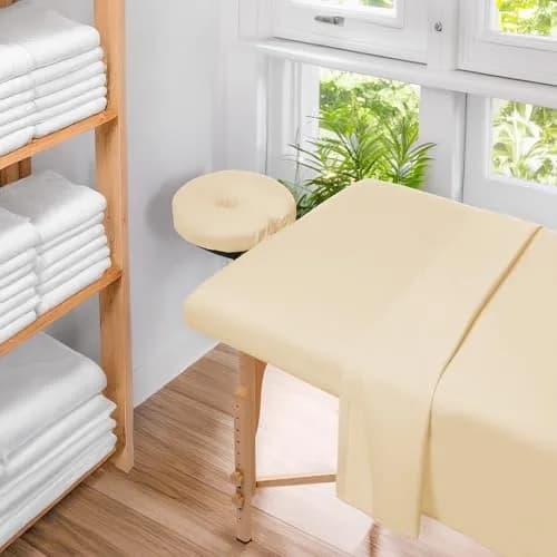 Saloniture 3-Piece Microfiber Massage Table Sheet Set - Natural - 91cm (36") x 196cm (77") x 7cm (3") | Premium Soft & Durable thumbnail 6