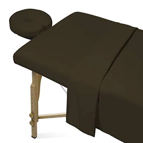 Saloniture 3-Piece Microfiber Massage Table Sheet Set - Chocolate Brown | Fits Most Standard Tables thumbnail 1