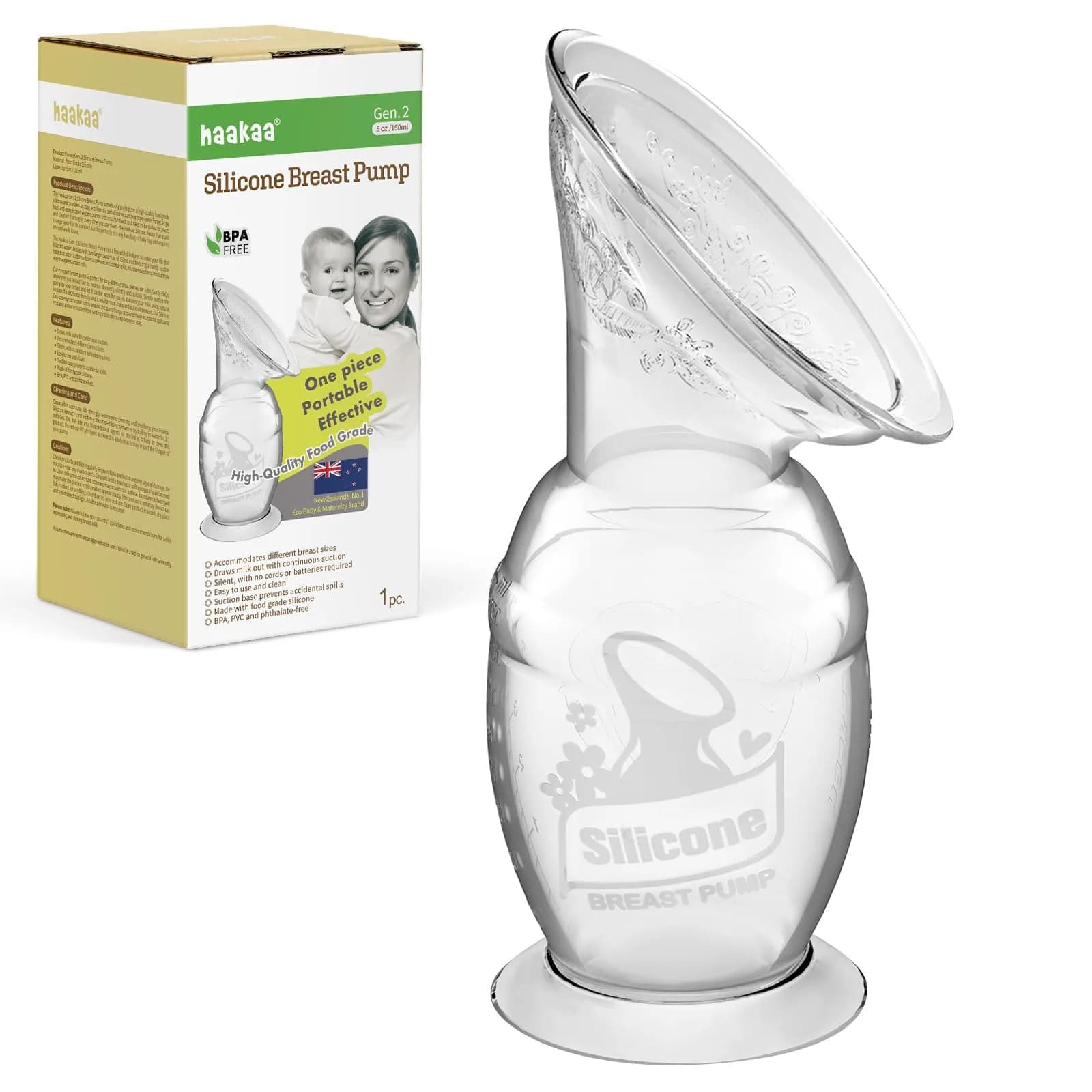 haakaa Gen.2 Manual Silicone Breast Pump 150ml | Soft, Portable & BPA-Free for Easy Breastfeeding Support